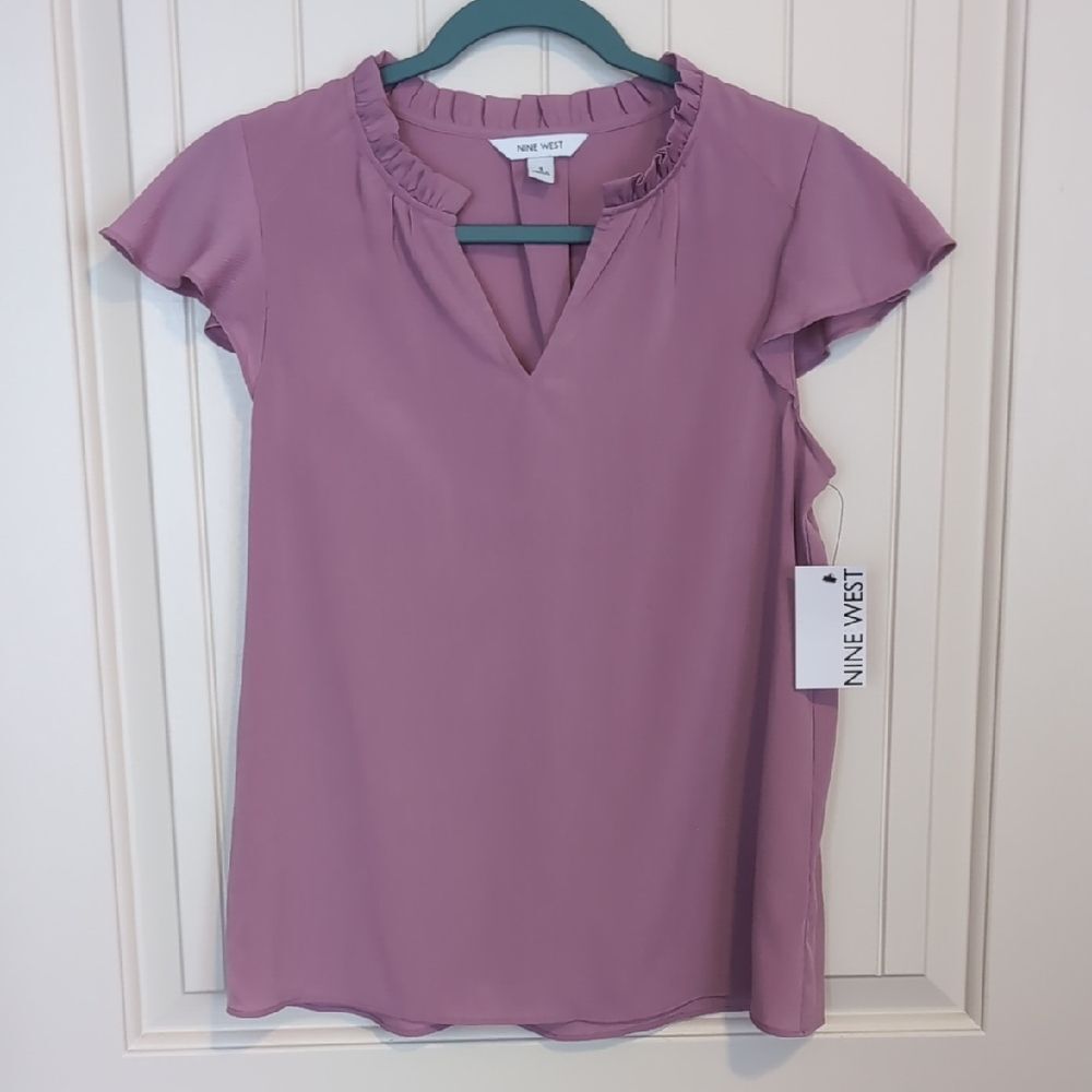 NWT Nine West Dusty Purple Flutter Sleeve Blouse
